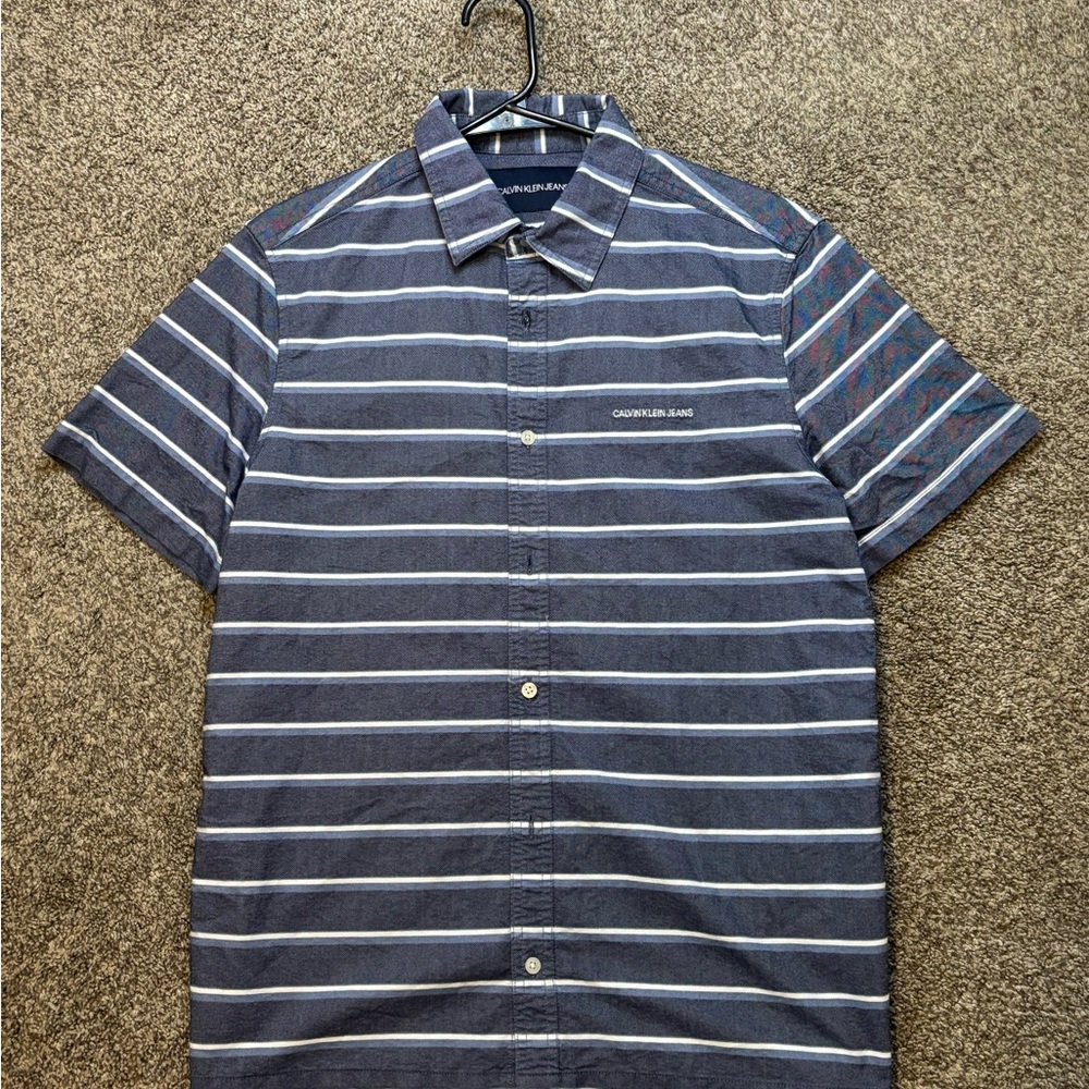 Mens Calvin Klein Jeans Short Sleeve Button Up Shirt Navy